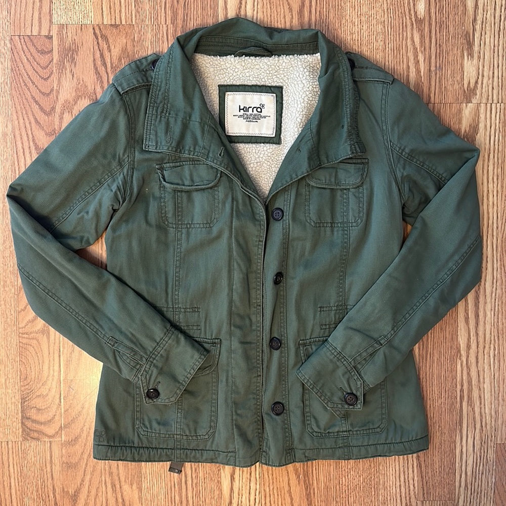 Kirra Army Green Utility Jacket with Sherpa Inside (M)